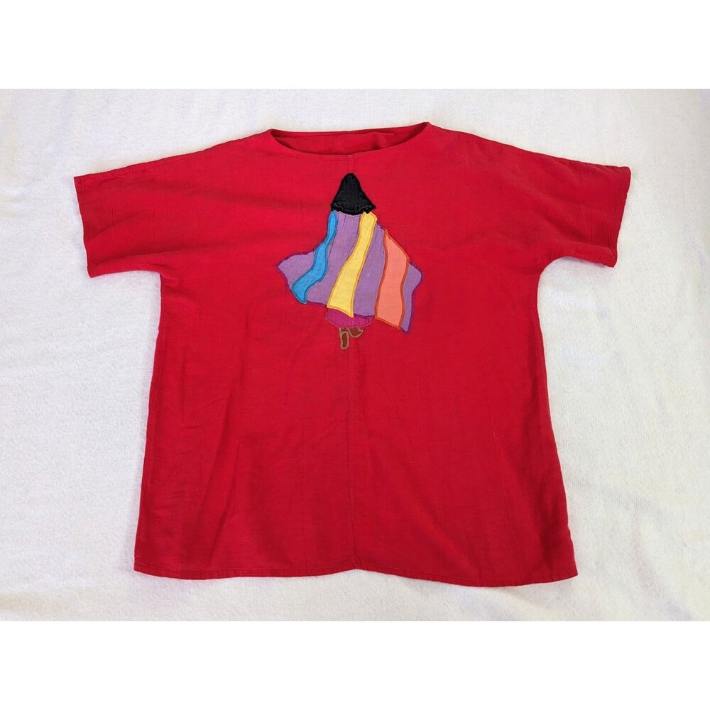 Vintage Alfredo's Wife Tunic Top Red Wearable Art Whimsical Women's Small Cotton